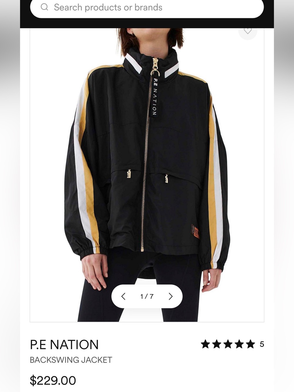 P.E Nation Black Windbreaker with Gold & White Stripes